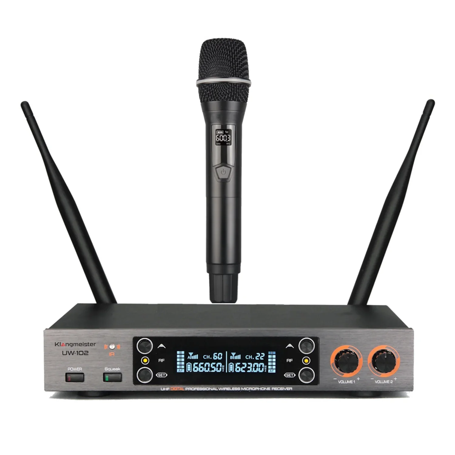 Klangmeister UW-102E UHF 200 Kanal Anti-Feedback Tek El Telsiz Mikrofon