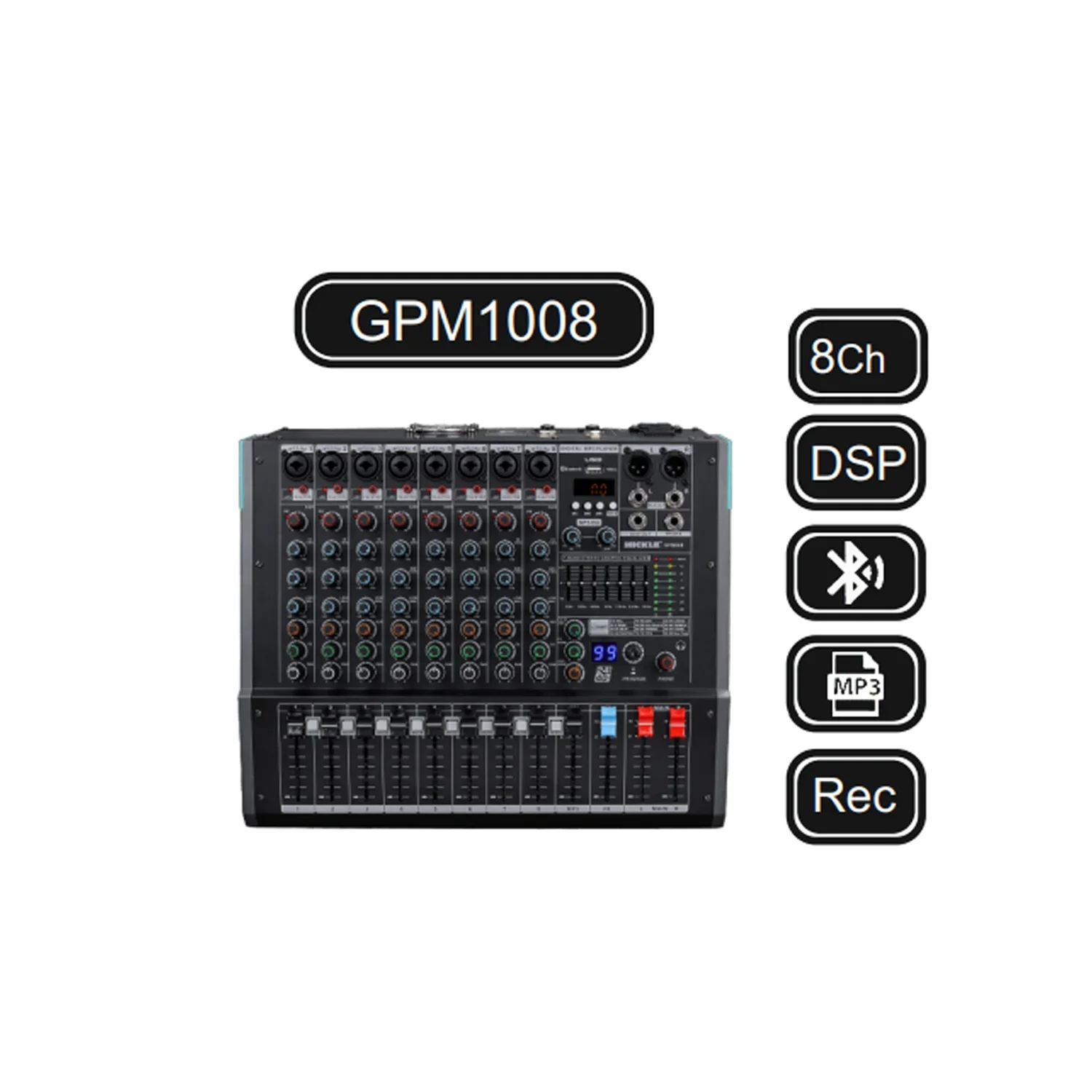 Machtig GPM1008 8 Kanal 700W-4Ω 8 Mikrofon Girişli 99 DSP Bluetooth USB Kayıt 48V Phantom Stereo Power Mikser