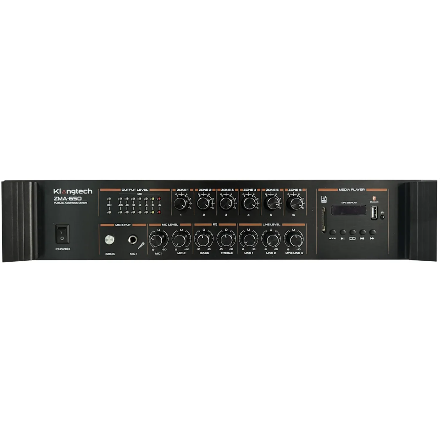 Klangtech ZMA-680 800W 6 Bölgeli 70V/100V USB Bluetooth Mikser Amplifikatör