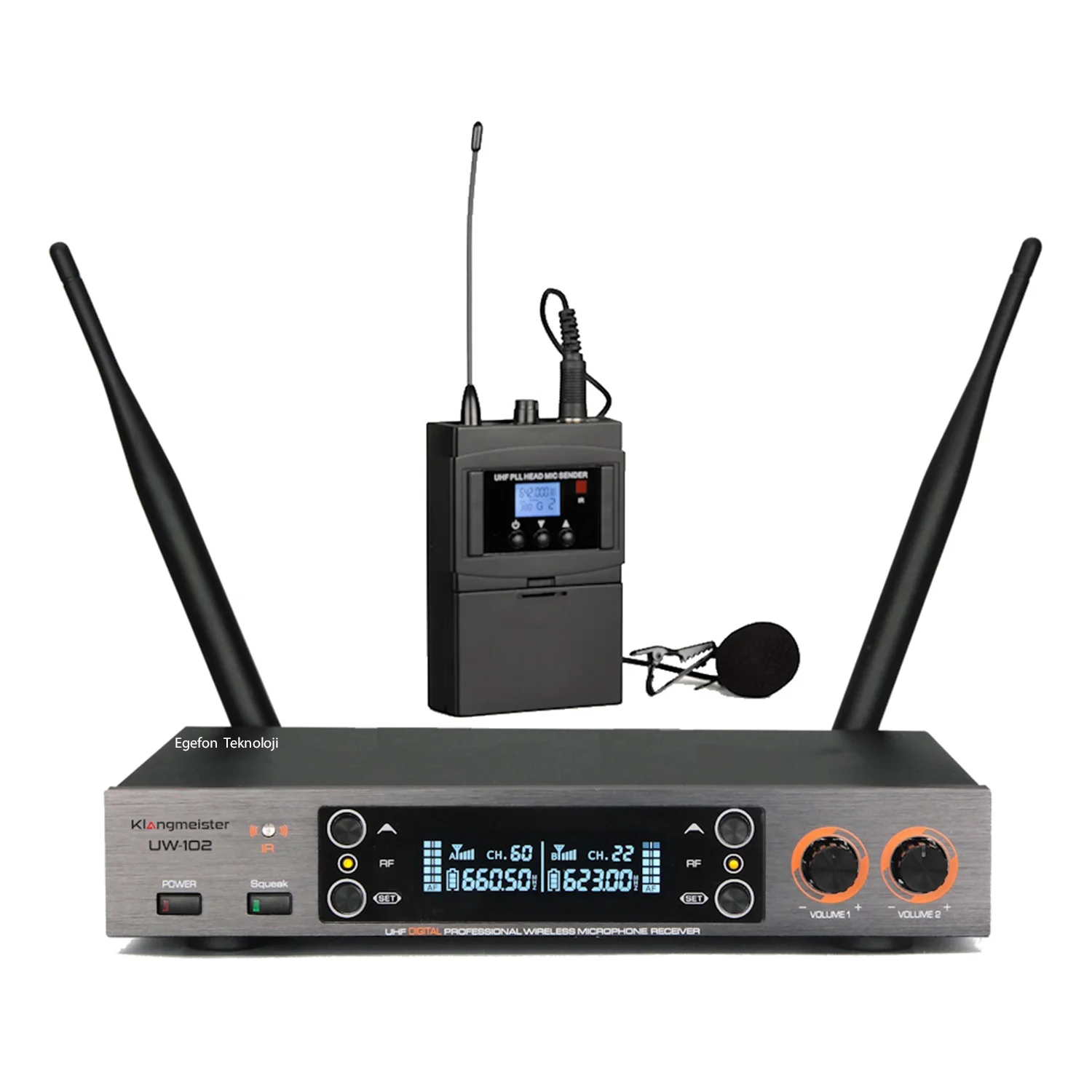 Klangmeister UW-102Y UHF Tek Yaka Telsiz Mikrofon