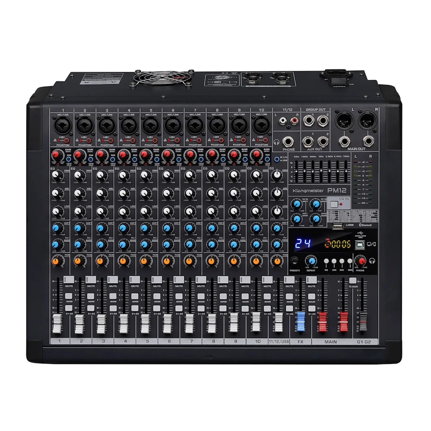 Klangmeister PM12 Model Profesyonel Power Mikser Mp3 çalar, USB kayıt, Bluetooth