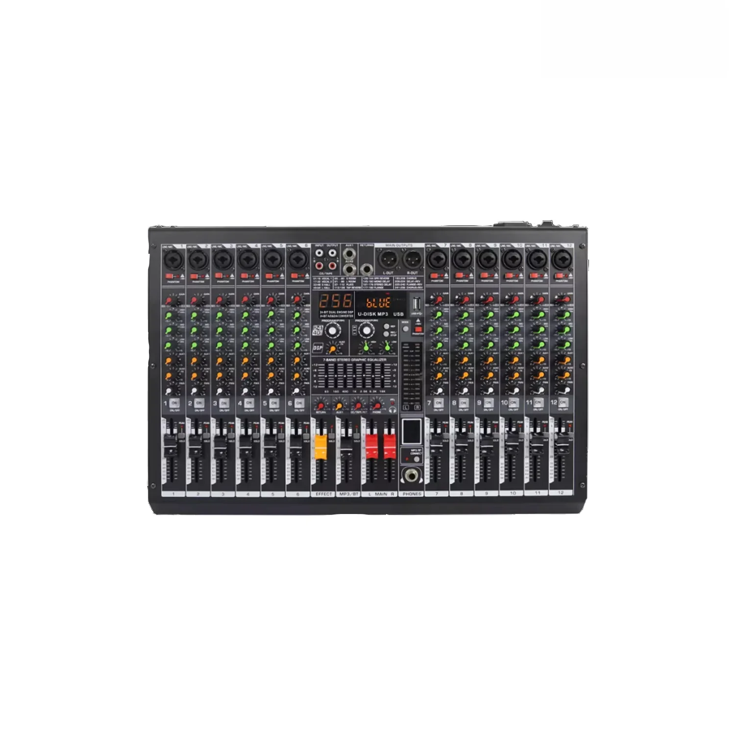 Machtig MC-16 16 Mono Mikrofon Girişli 99 DSP 7 Band EQ Bluetooth USB Kayıt 48V Phantom Analog Deck Mikser